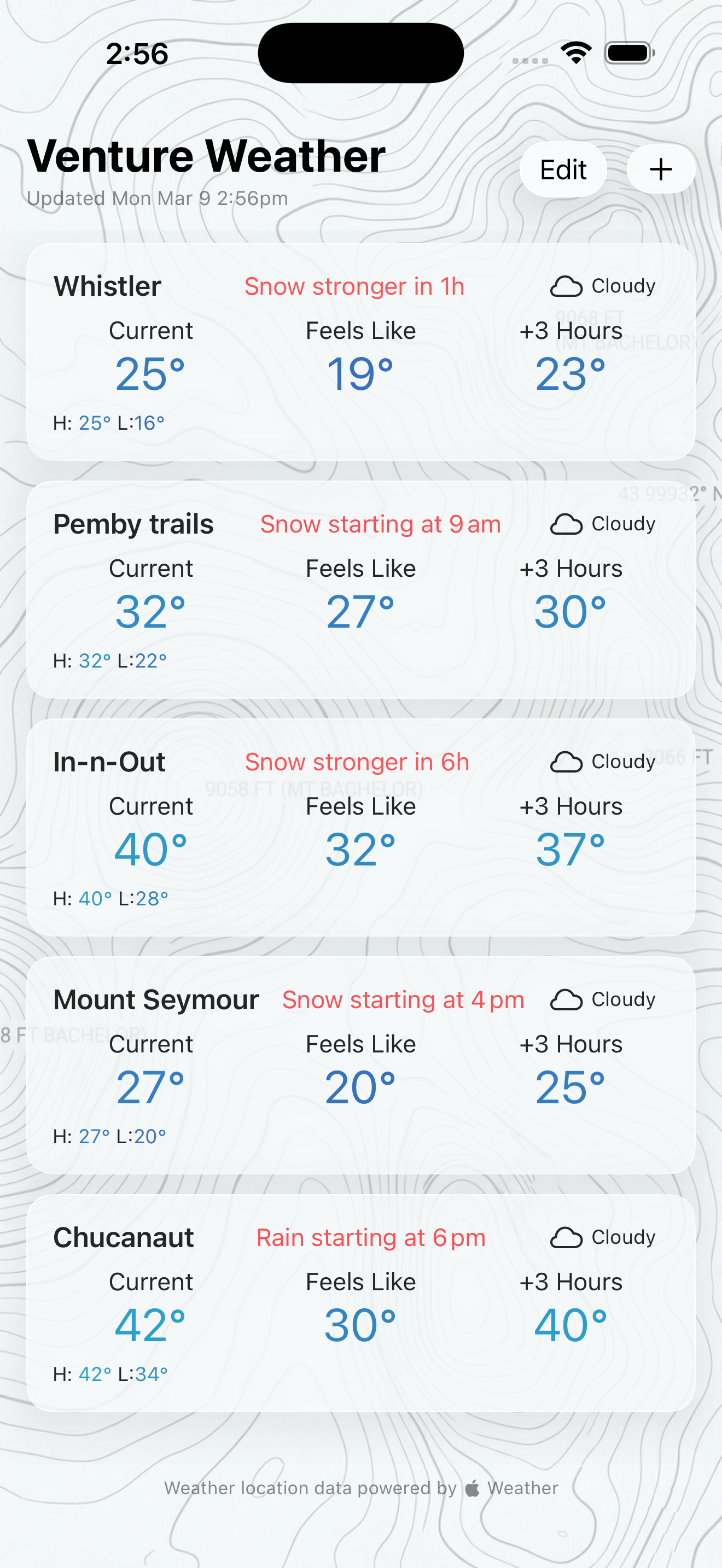 Venture Weather app light screenshot