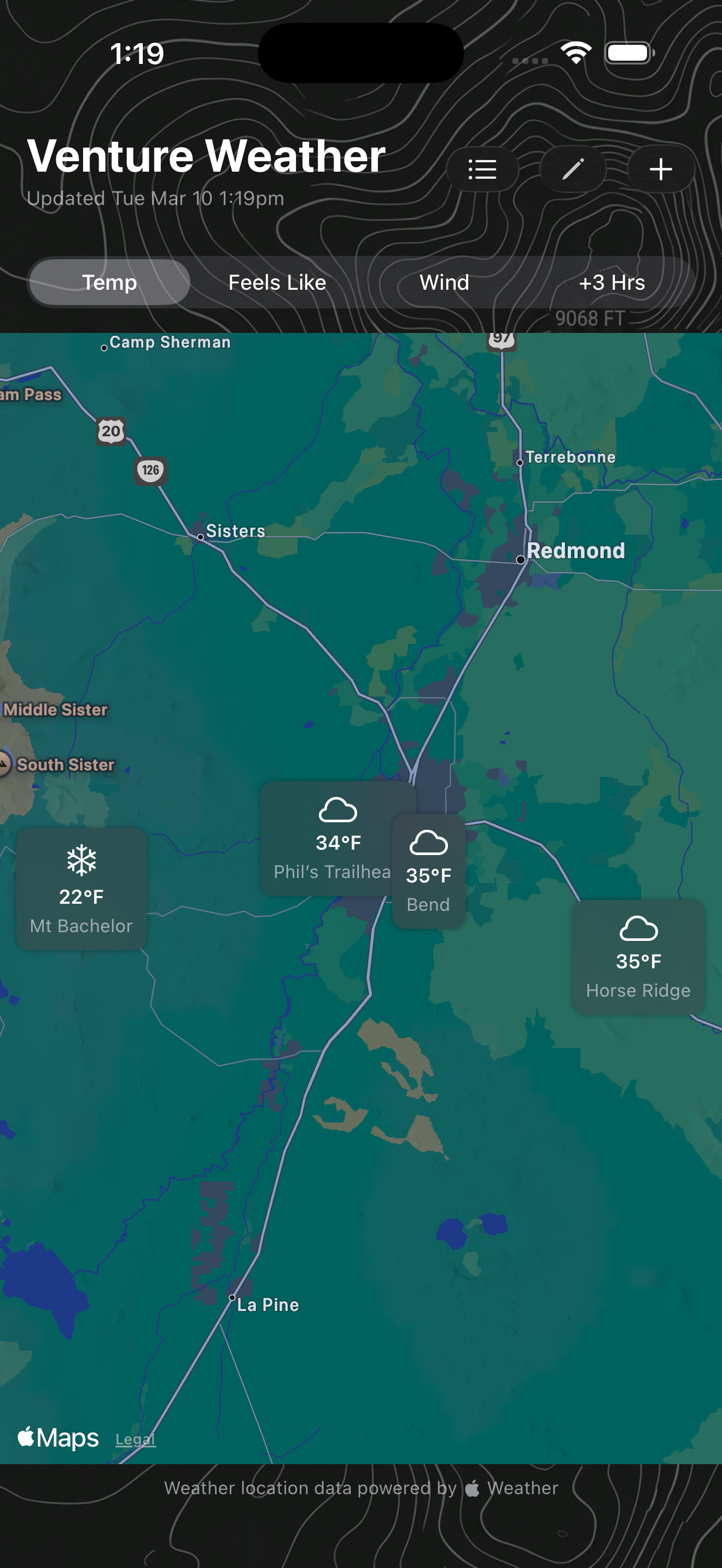 Venture Weather app map