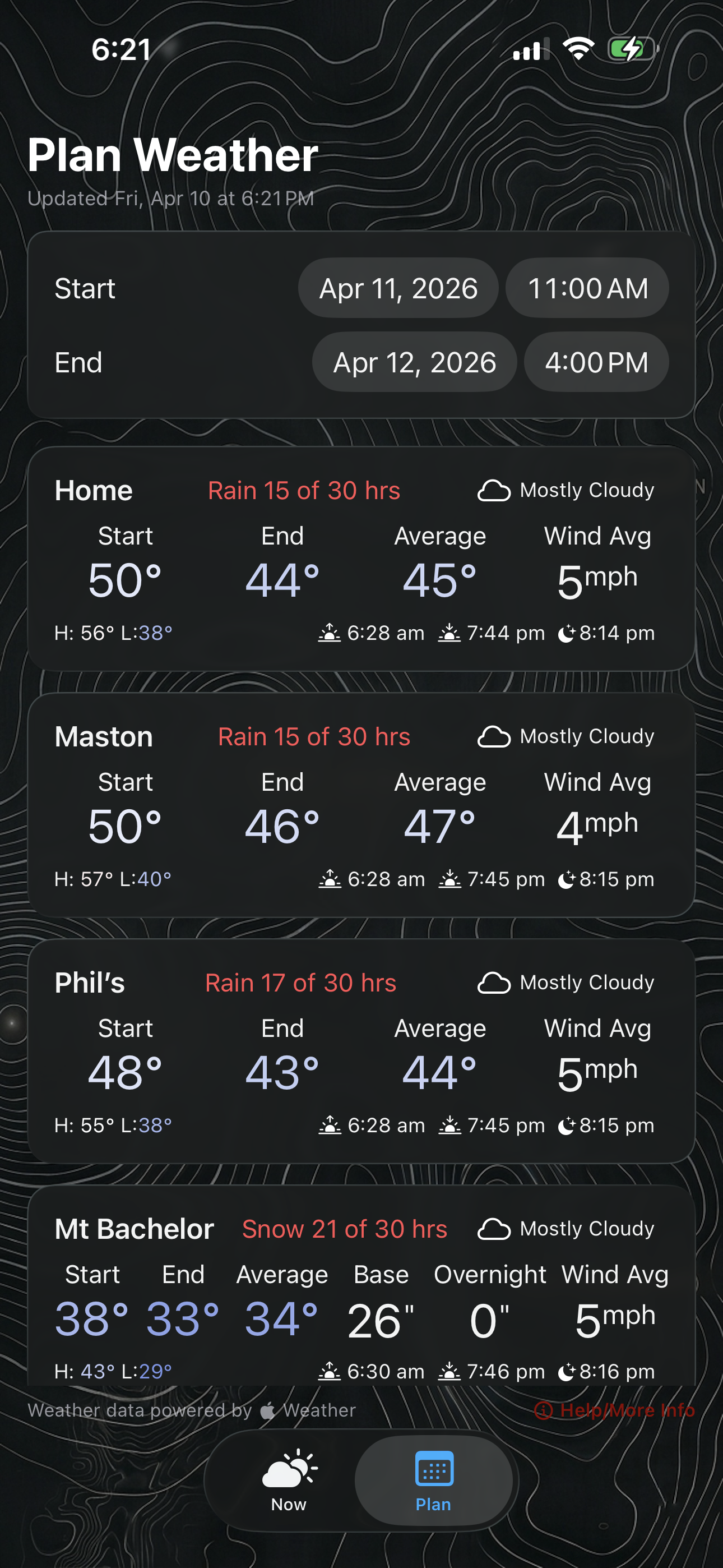Venture Weather app configuration screenshot
